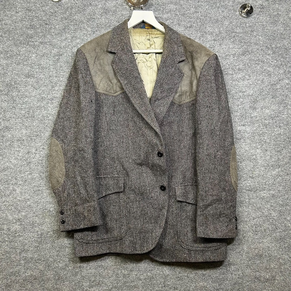Pendleton Tweed Blazer Mens 46 Brown Good Wool Western Elbow Patches